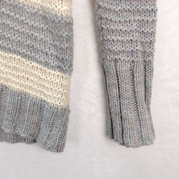 GAP Cable Knit Sweater Womens Size M Gray Cream Striped Wool Alpaca Shawl Collar - Picture 5 of 10